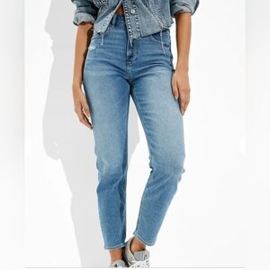 American Eagle Outfitters Light Blue  Straight Leg Jeans Mom Jean Size 12L